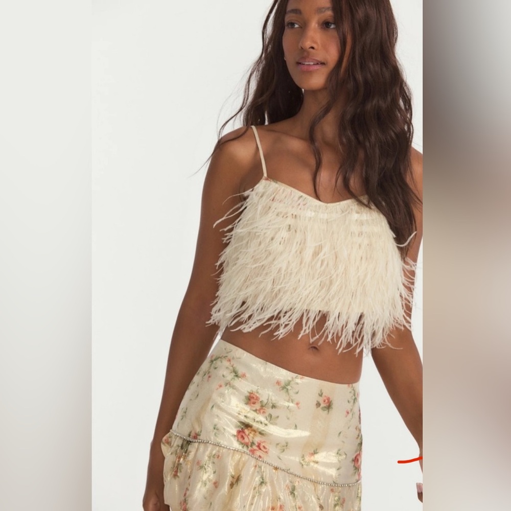 NWT LoveShackFancy Cream Feathered Crop
